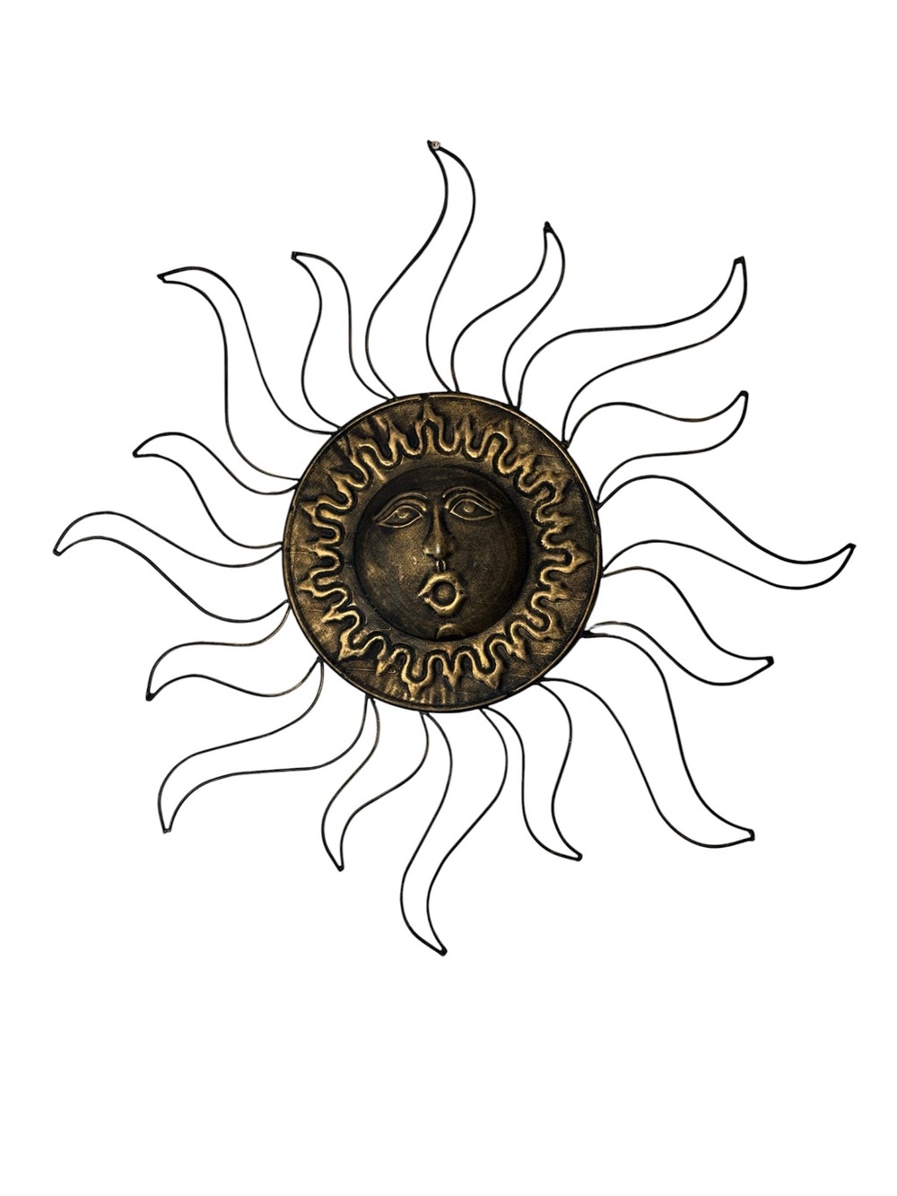 Y2K 30” Metal Sun Face Wall Art Bronze & Black Celestial Wall Sculpture